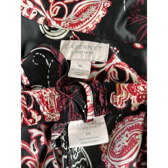 Cabernet Silky Satin Pajama Set Size M Paisley Dark Romantic Long Sleeve Classic - Picture 3 of 8